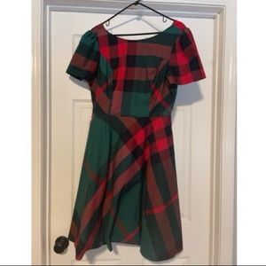 ModCloth Size 12 red and green plaid swing dress- zipper V back